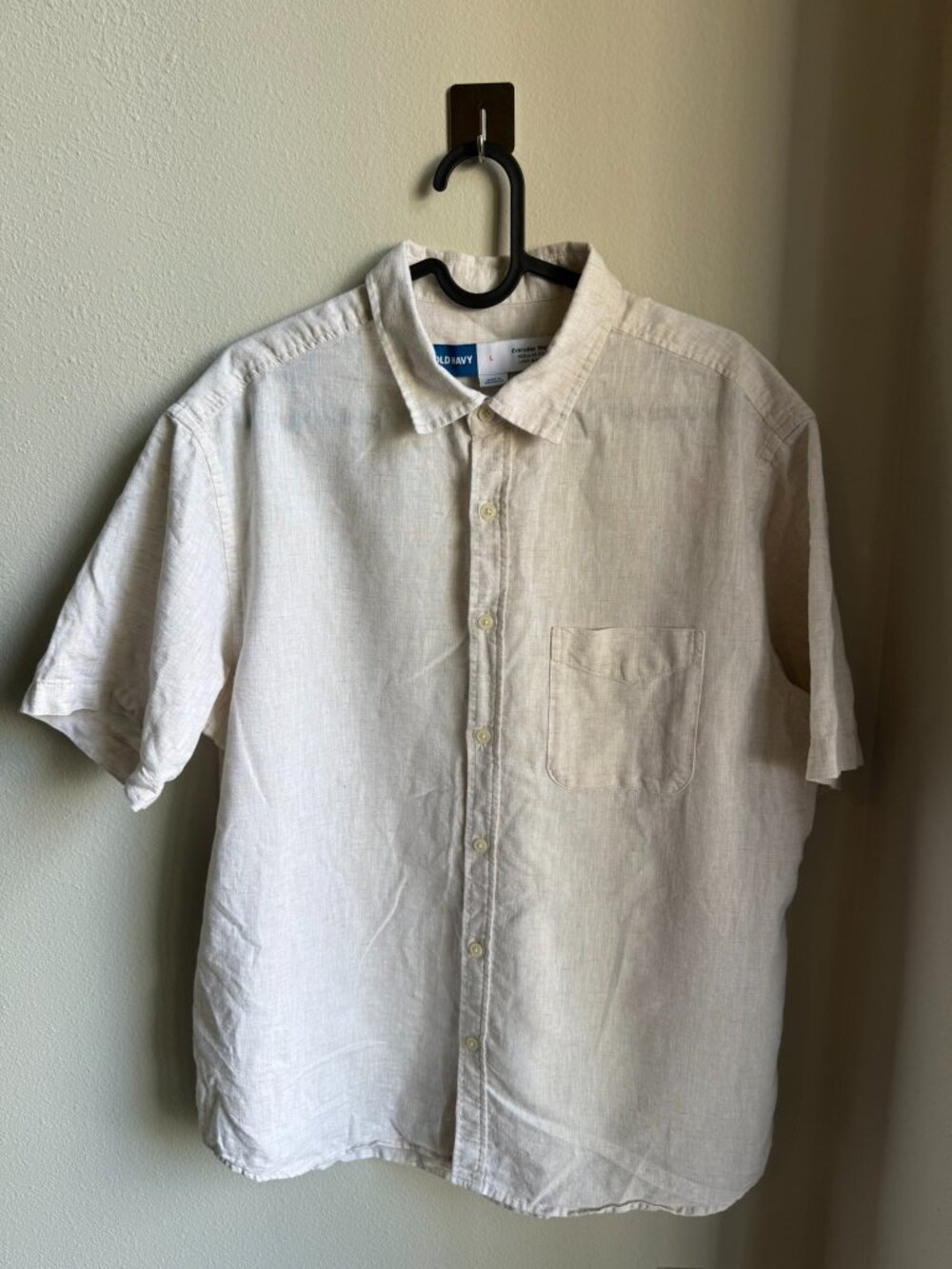 Old Navy Men’s Linen Blend Everyday Shirt White Short Sleeve Size L